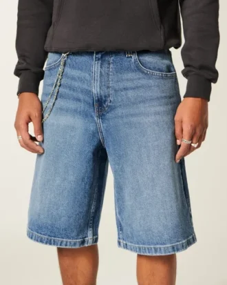 Short en denim super ample avec motif aigle