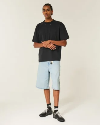 Short en denim super ample délavé clair
