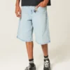 Short en denim super ample délavé clair
