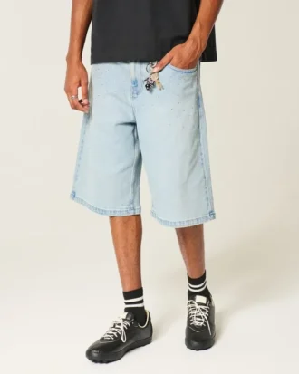 Short en denim super ample délavé clair