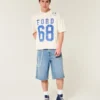 Short en denim super ample, délavage moyen, longueur sous le genou Short en denim super ample, délavage moyen, longueur sous le genou