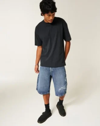 Short en denim super baggy avec motif scorpion Short en denim super baggy avec motif scorpion