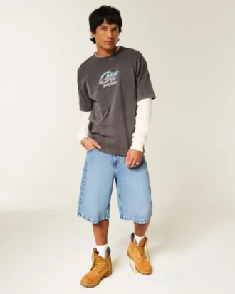 Short en denim super baggy avec motif tête de mort