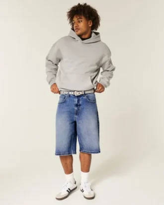 Short en denim super baggy délavé foncé
