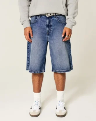 Short en denim super baggy délavé foncé