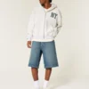 Short en denim super baggy délavé foncé, longueur sous le genou