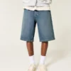 Short en denim super baggy délavé foncé, longueur sous le genou