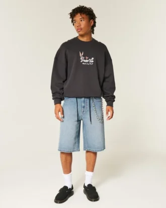 Short en denim super baggy délavé moyen