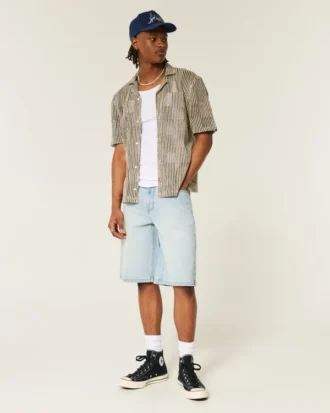 Short en denim super baggy à motif graphique Dice, couleur claire