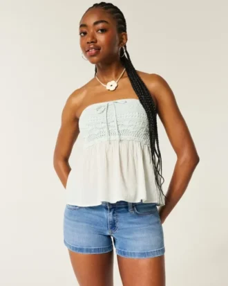 Short en denim taille basse, délavage moyen
