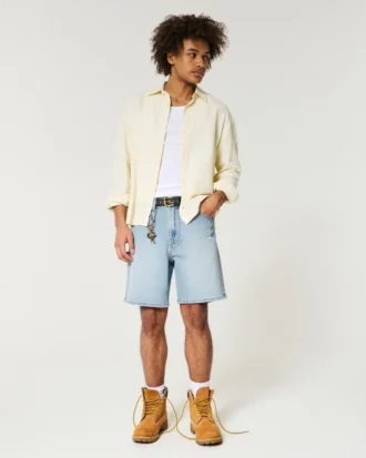 Short en jean ample délavé au-dessus du genou