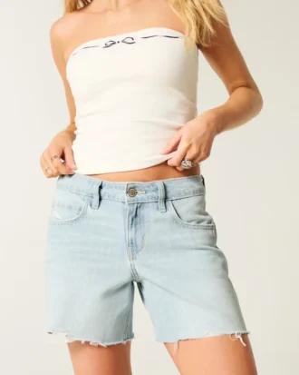 Short en jean baggy taille basse délavé clair 5&Prime;
