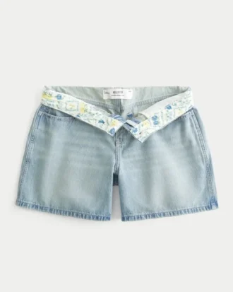 Short en jean baggy taille basse délavé clair à revers 5″ Short en jean baggy taille basse délavé clair à revers 5″