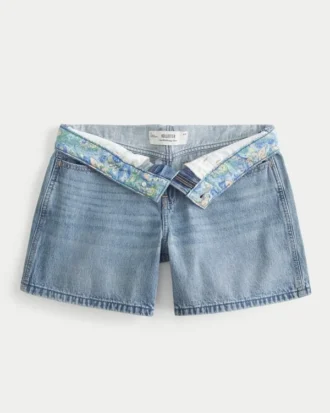 Short en jean baggy taille basse, délavage moyen, avec ceinture rabattable, 5&Prime;