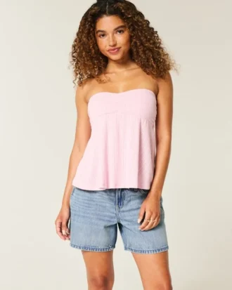 Short en jean baggy taille basse, délavage moyen, avec ceinture rabattable, 5&Prime;