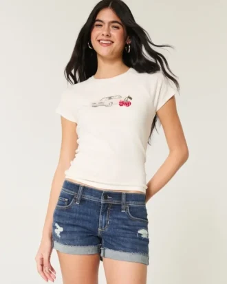 Short en jean délavé foncé à taille basse et déchirures
