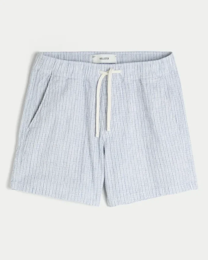Short mi-cuisse en lin mélangé seersucker
