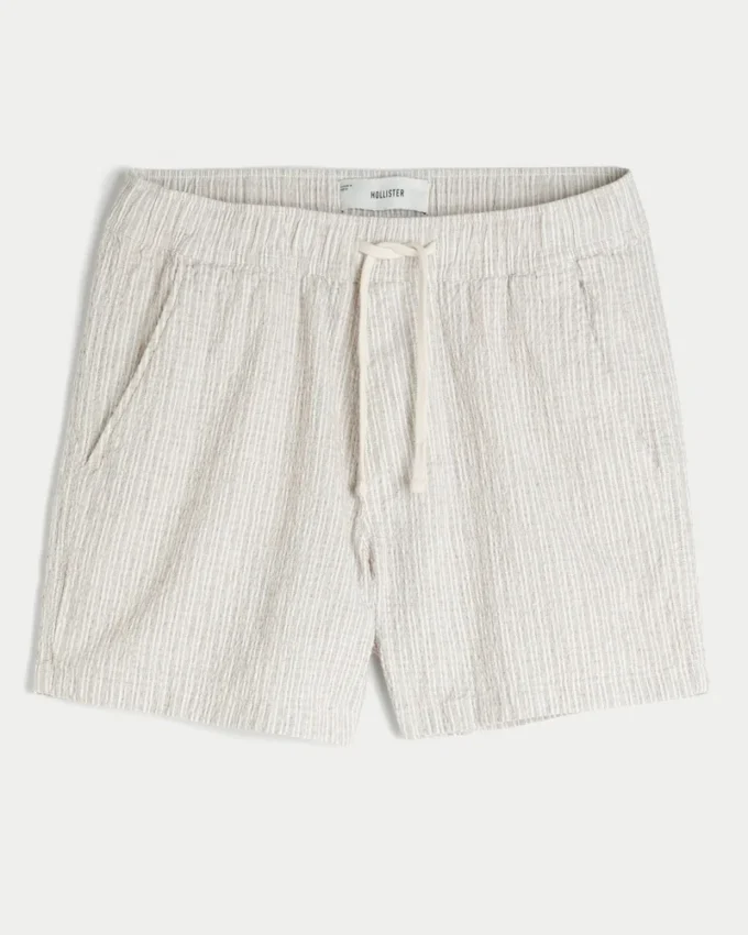 Short mi-cuisse en lin mélangé seersucker Short mi-cuisse en lin mélangé seersucker
