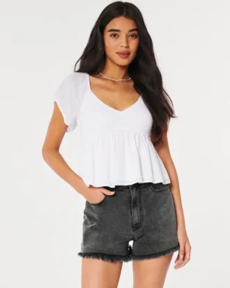 Short mom en denim noir délavé à taille ultra haute