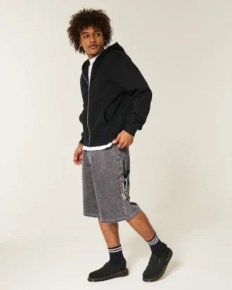 Short peintre en denim super baggy à motif flamme