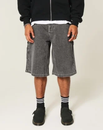 Short peintre en denim super baggy à motif flamme