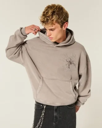 Sweat à capuche ample avec imprimé araignée