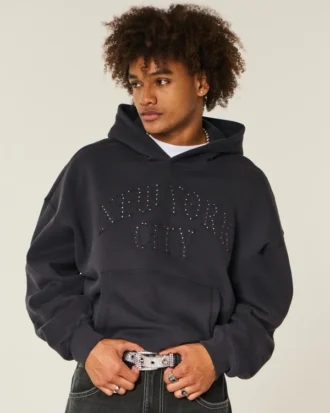 Sweat à capuche ample avec motif New York City et clous