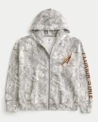 Sweat à capuche camouflage graphique Florida State University, coupe carrée, fermeture éclair