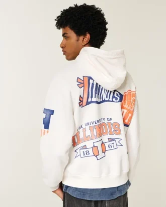 Sweat à capuche carré avec motif Fighting Illini de l&rsquo;université de l&rsquo;Illinois