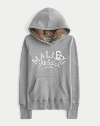 Sweat à capuche graphique doublé de fausse fourrure