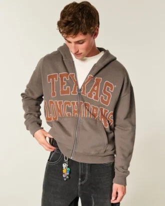 Sweat à capuche graphique zippé et ample de l&rsquo;université du Texas à Austin Longhorns