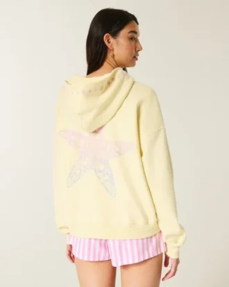 Sweat à capuche oversize avec imprimé étoile de mer et fermeture éclair