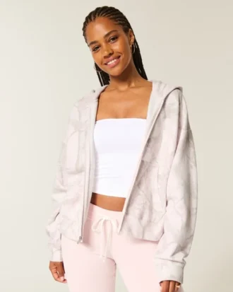 Sweat à capuche oversize rose camouflage zippé Sweat à capuche oversize rose camouflage zippé