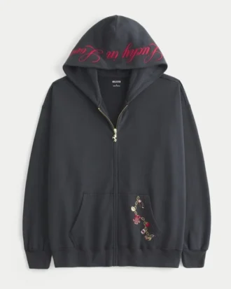 Sweat à capuche oversize zippé avec motif Lucky in Love