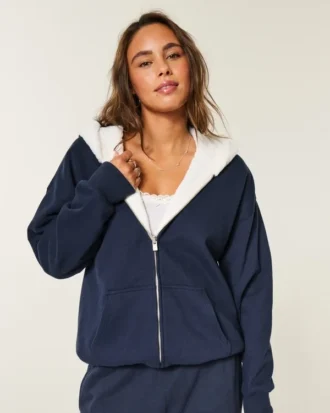 Sweat à capuche réversible en polaire doublé de fausse fourrure