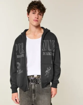 Sweat à capuche zippé ample avec motif graphique Purdue University Boilermakers
