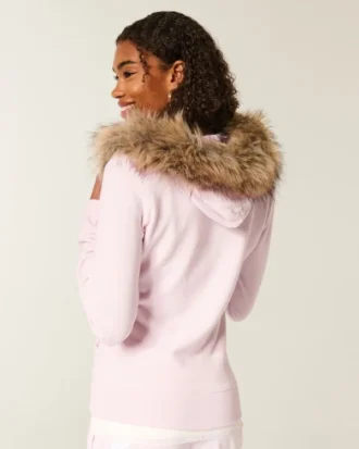 Sweat à capuche zippé avec bordure en fausse fourrure