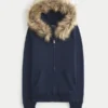 Sweat à capuche zippé avec bordure en fausse fourrure Sweat à capuche zippé avec bordure en fausse fourrure