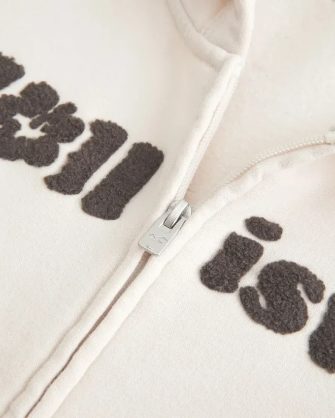 Sweat à capuche zippé avec logo graphique en chenille Sweat à capuche zippé avec logo graphique en chenille