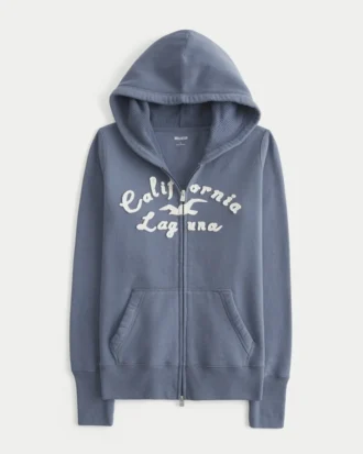 Sweat à capuche zippé avec logo graphique et doublure gaufrée