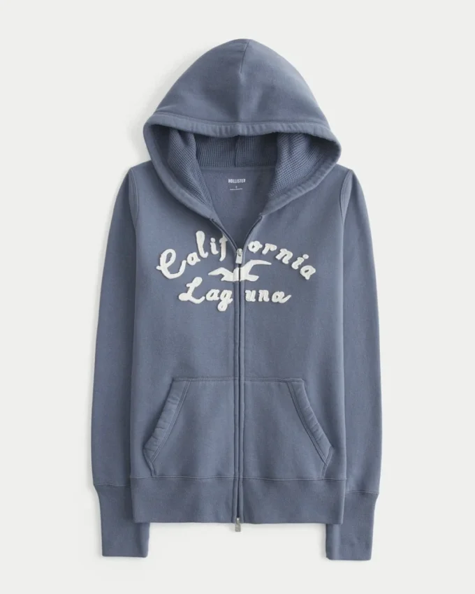 Sweat à capuche zippé avec logo graphique et doublure gaufrée Sweat à capuche zippé avec logo graphique et doublure gaufrée