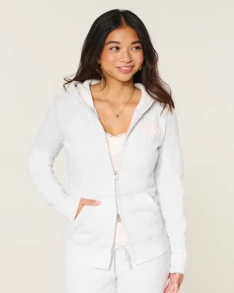 Sweat à capuche zippé avec logo graphique et doublure gaufrée