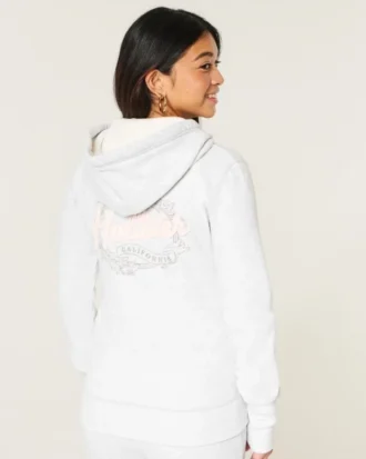 Sweat à capuche zippé avec logo graphique et doublure gaufrée