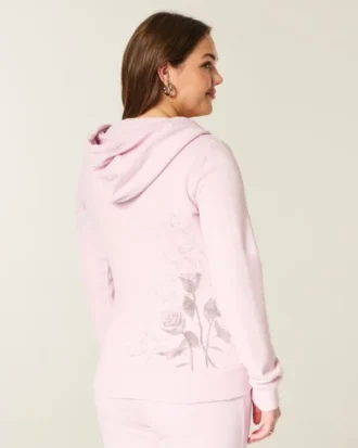 Sweat à capuche zippé avec motif rose