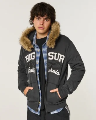 Sweat à capuche zippé Big Sur avec bordure en fausse fourrure