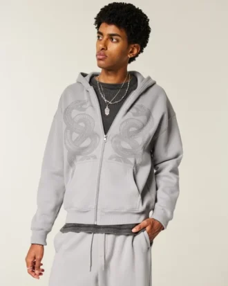 Sweat à capuche zippé Boxy avec double motif serpent