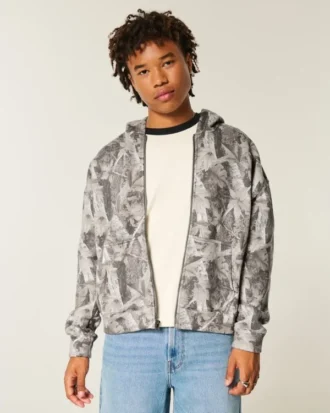 Sweat à capuche zippé Boxy Camo