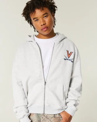 Sweat à capuche zippé carré avec motif graphique de l&rsquo;université de Virginie