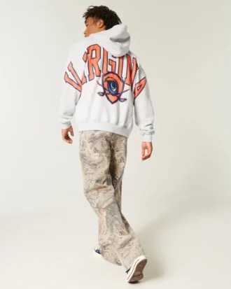 Sweat à capuche zippé carré avec motif graphique de l&rsquo;université de Virginie