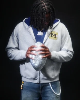 Sweat à capuche zippé carré avec motif graphique Wolverines de l&rsquo;université du Michigan